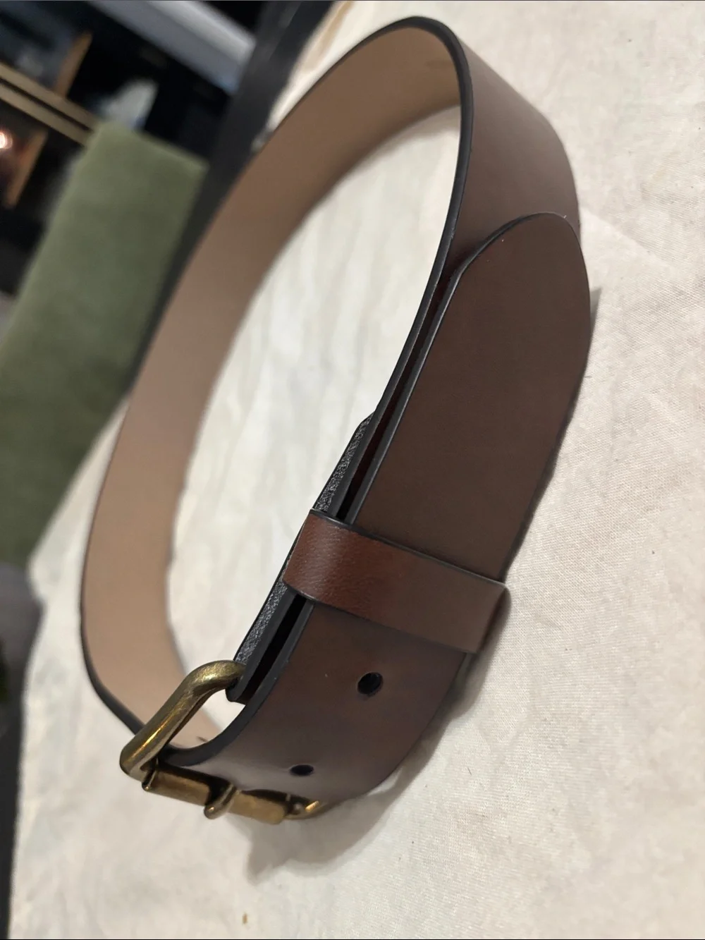 GAP Brown Leather Belt with Brass-Tone Buckle